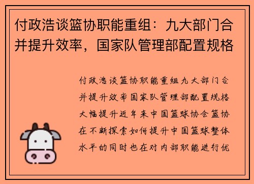 付政浩谈篮协职能重组：九大部门合并提升效率，国家队管理部配置规格大幅提升